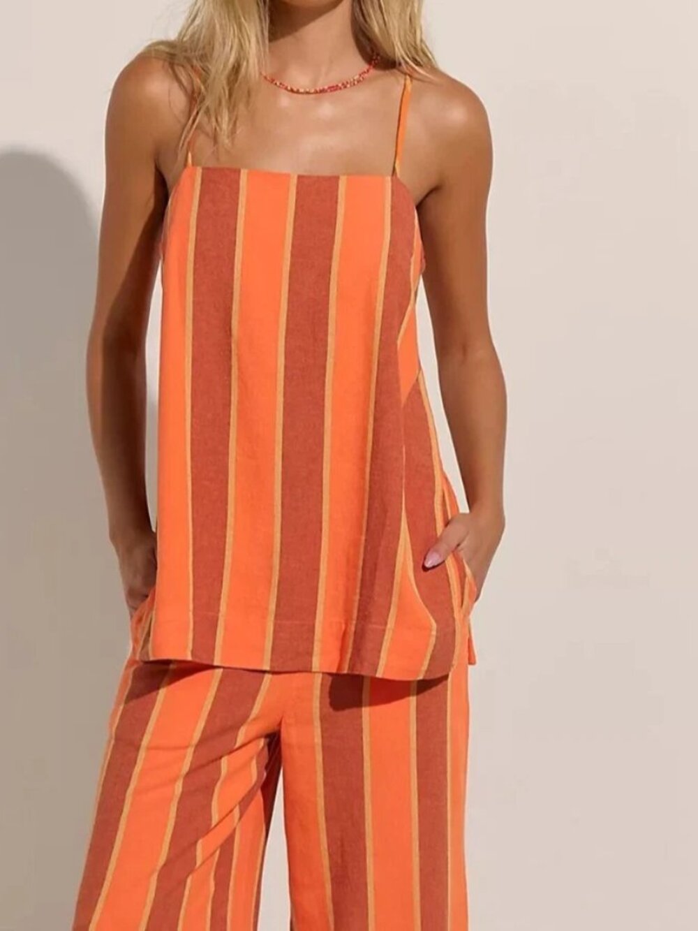 Free People Free-est Sightseer Linen Striped Tank Top Sleeveless Breezy XL290326